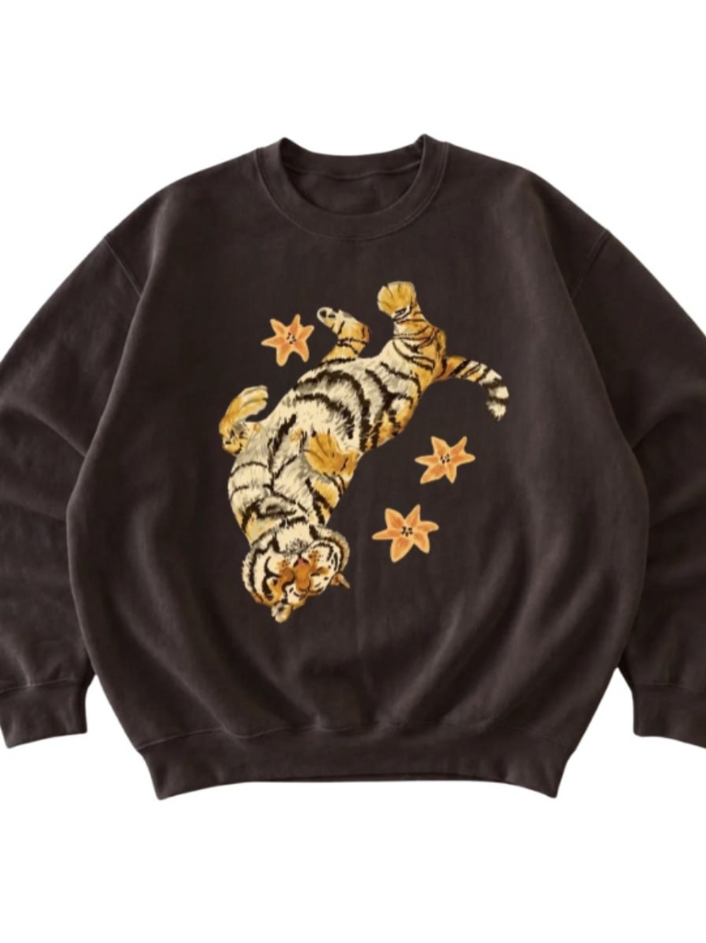 Brown Sweatshirt with Yellow Tiger Graphic